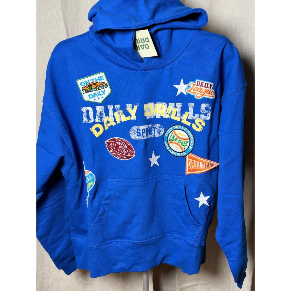 Daily Drills Oversized All Stars Hoodie Women's XS S Cobalt Varsity Patch NWT